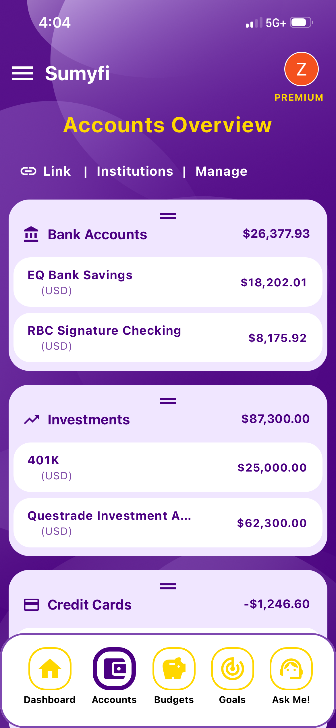 Net Worth Tracker USA mobile linked account balances