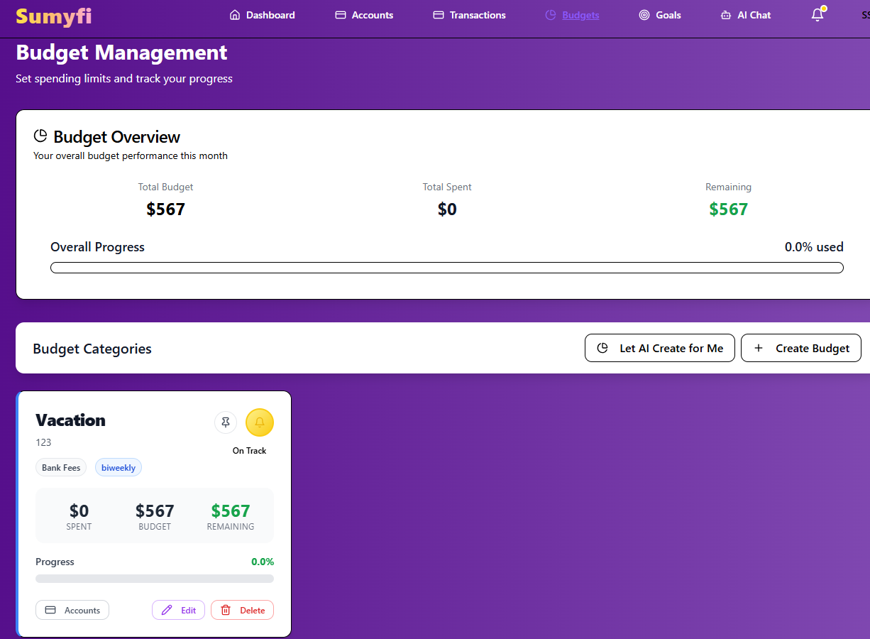 Budgeting tools in Sumyfi