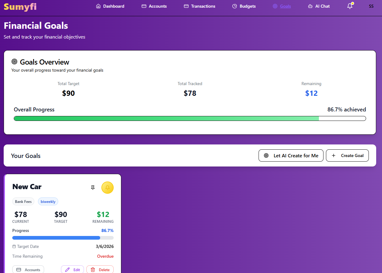 Sumyfi savings goals screenshot